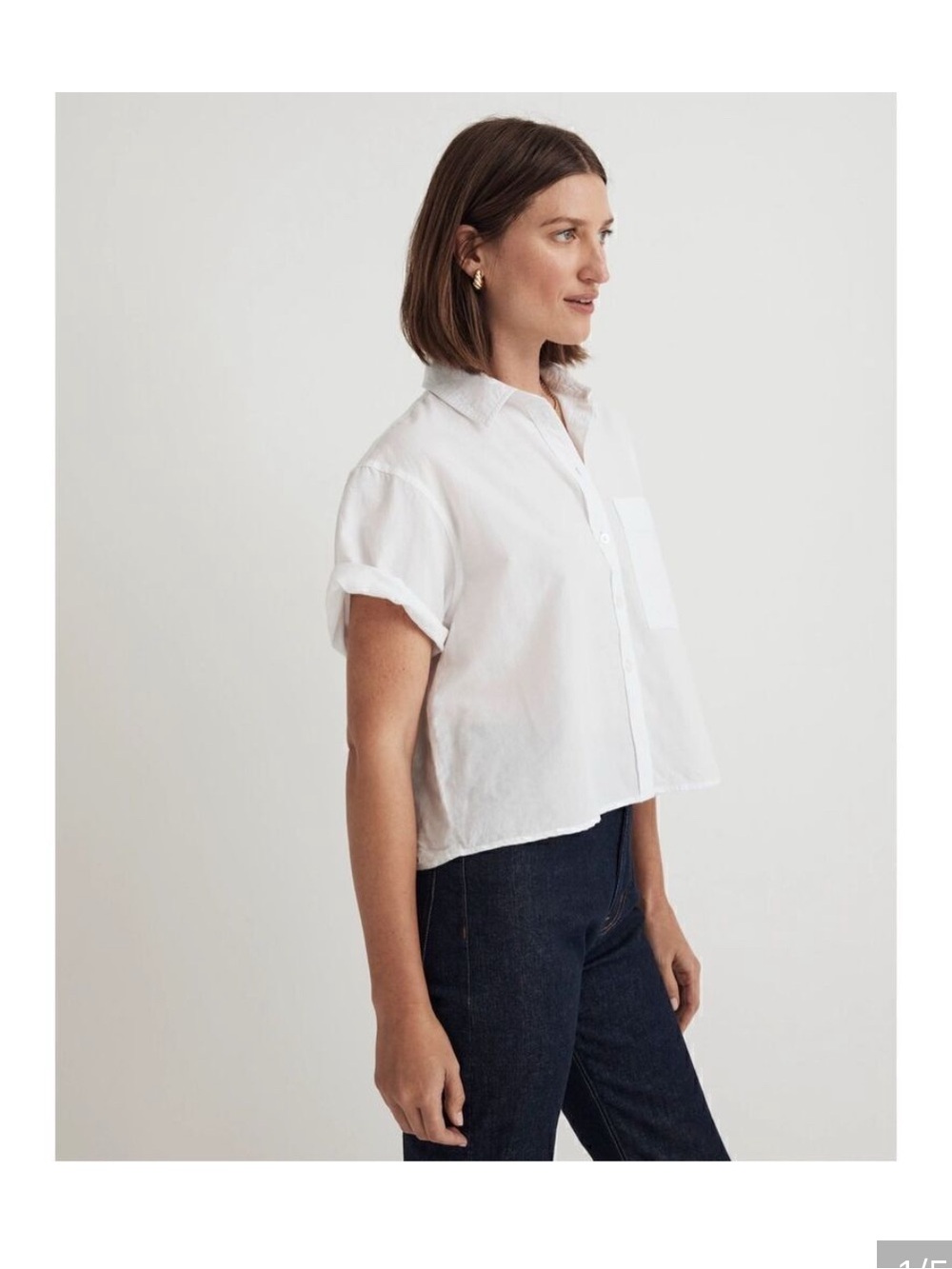 Madewell Cropped Linen White Button Down, sz XS